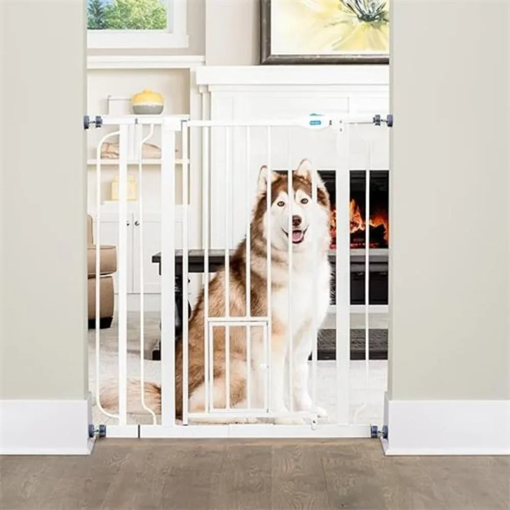 Extra Tall Walk Through Pet Gate with Small PetDoor,Includes 4-Inch ExtensionKit